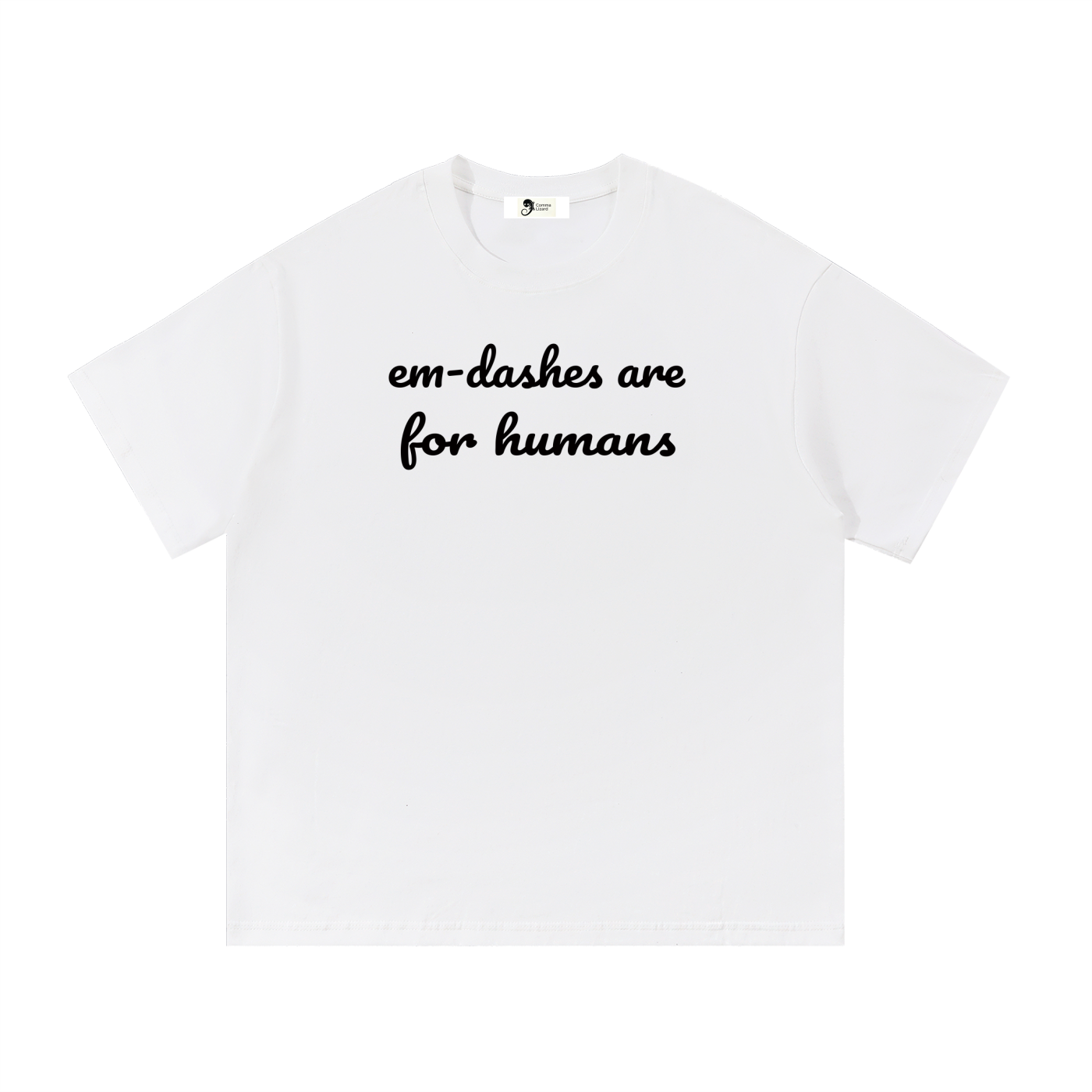 Em-dash slogan cotton tee — Black on white
