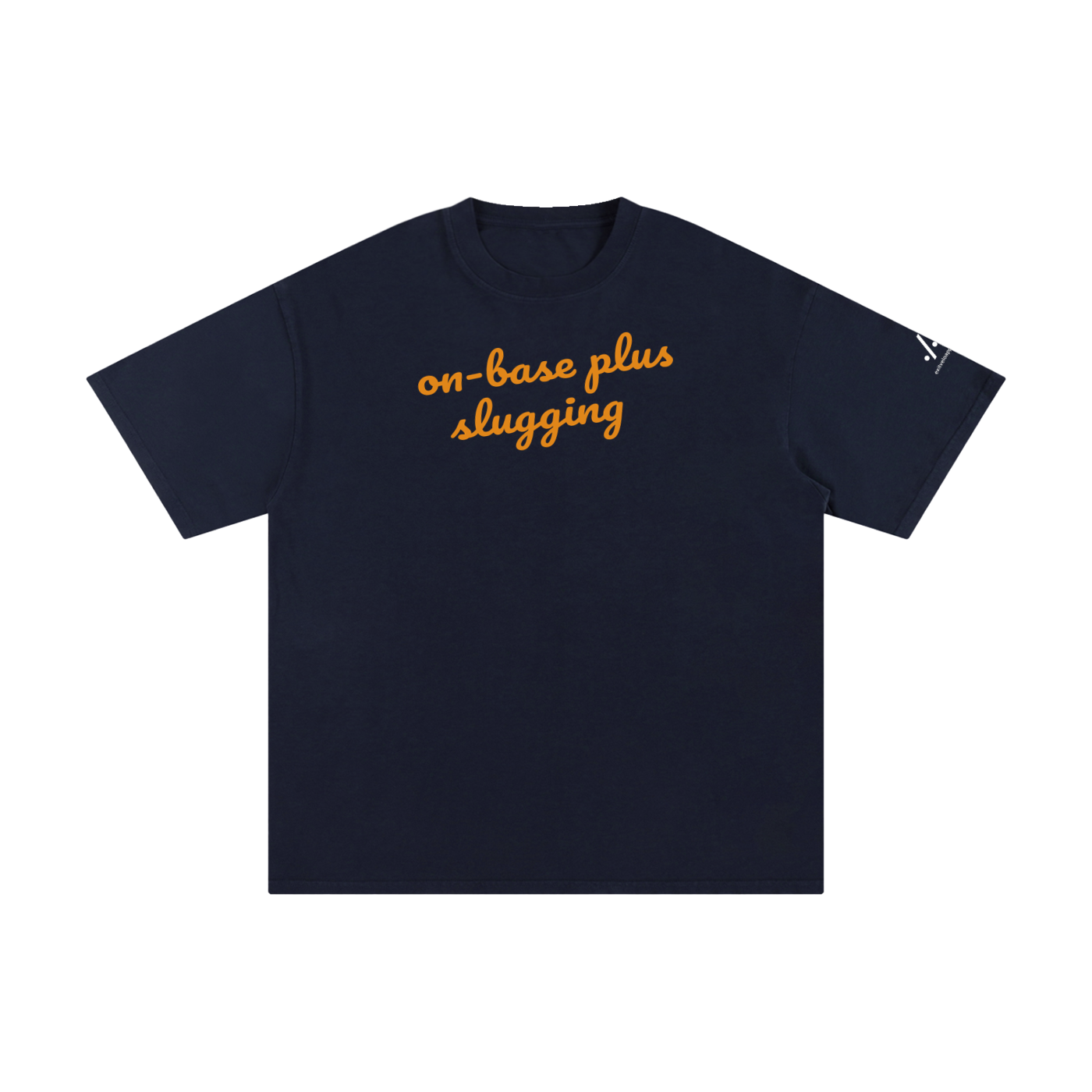 OPS cotton tee — Orange on navy blue