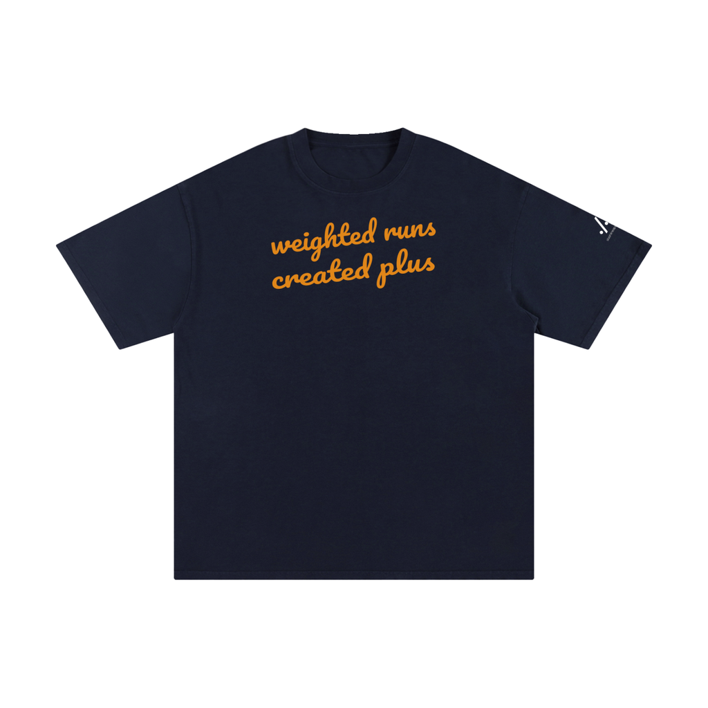wRC+ cotton tee — Orange on navy blue