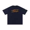 wRC+ cotton tee — Orange on navy blue