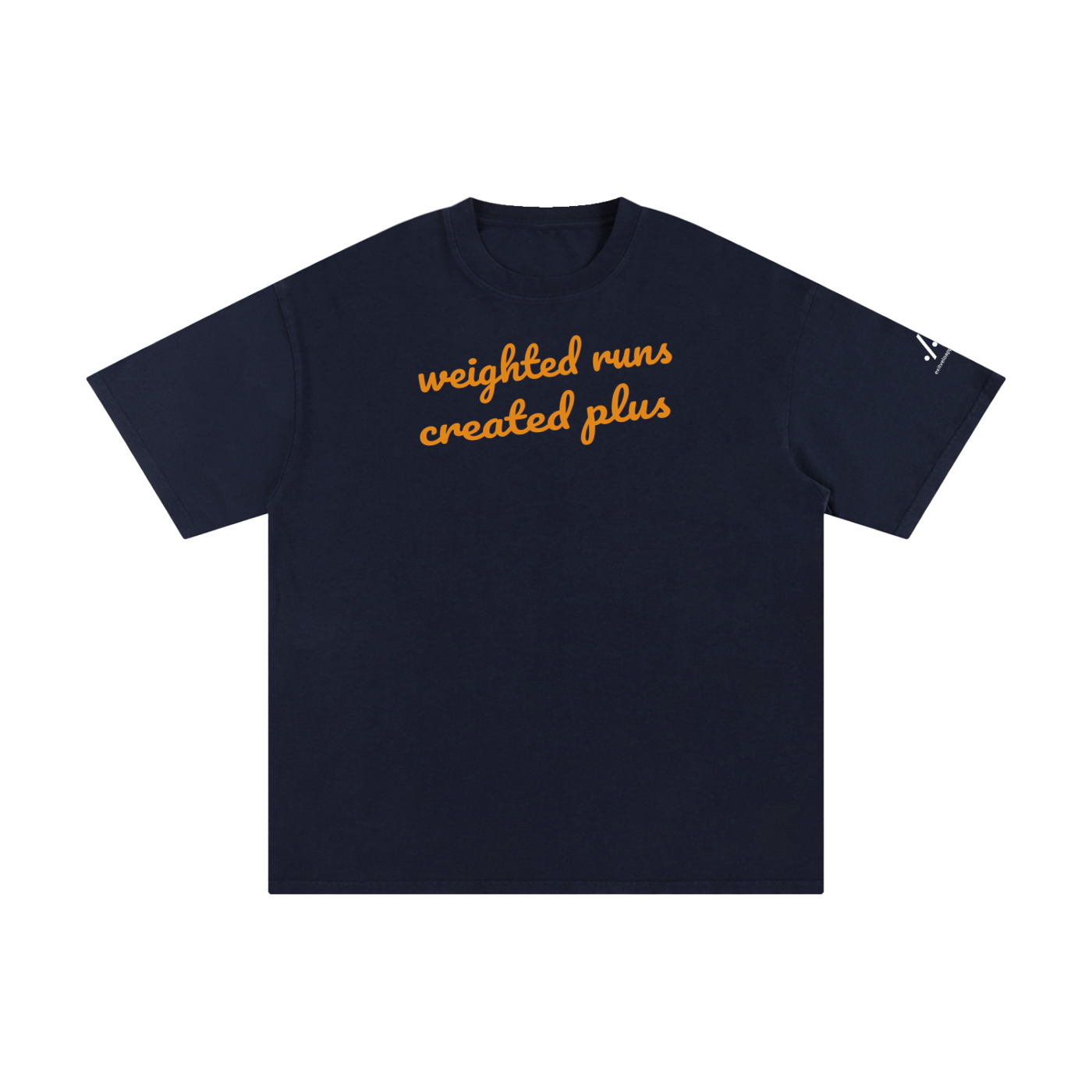 wRC+ cotton tee — Orange on navy blue