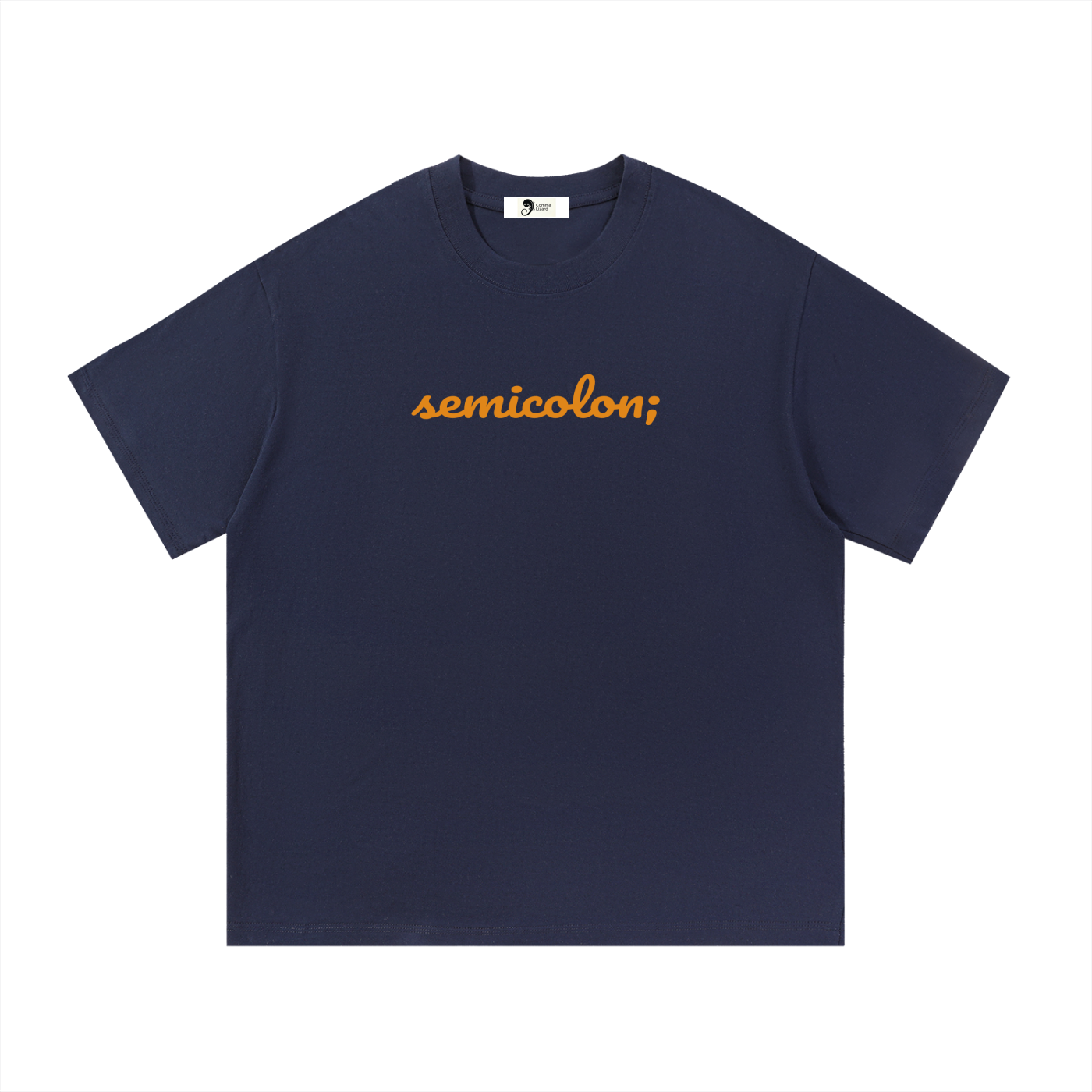 Semicolon cotton tee — Orange on navy