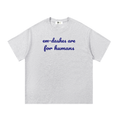 Em-dash slogan cotton tee — Blue on gray