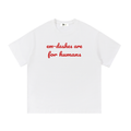 Em-dash slogan cotton tee — Red on white