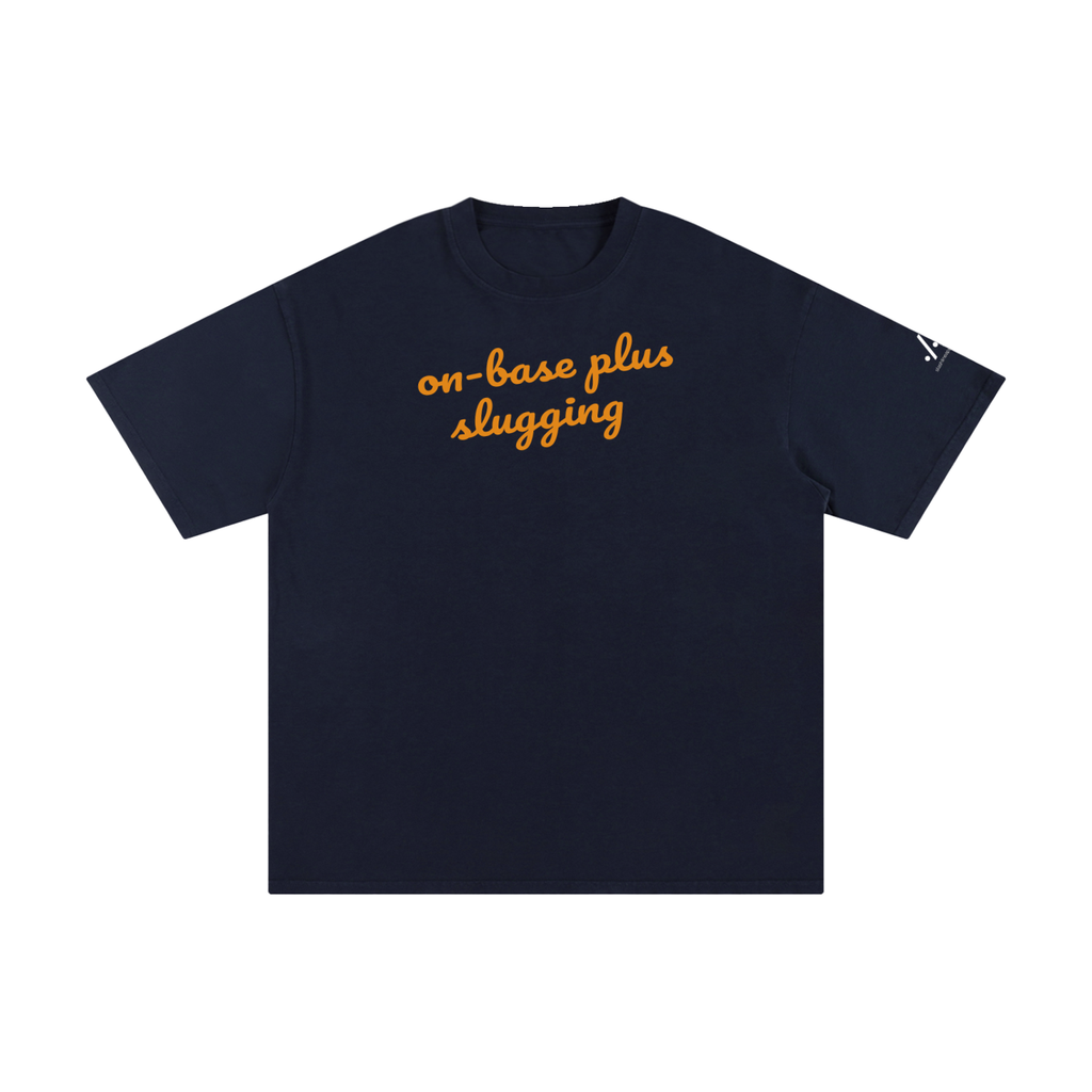 OPS cotton tee — Orange on navy blue