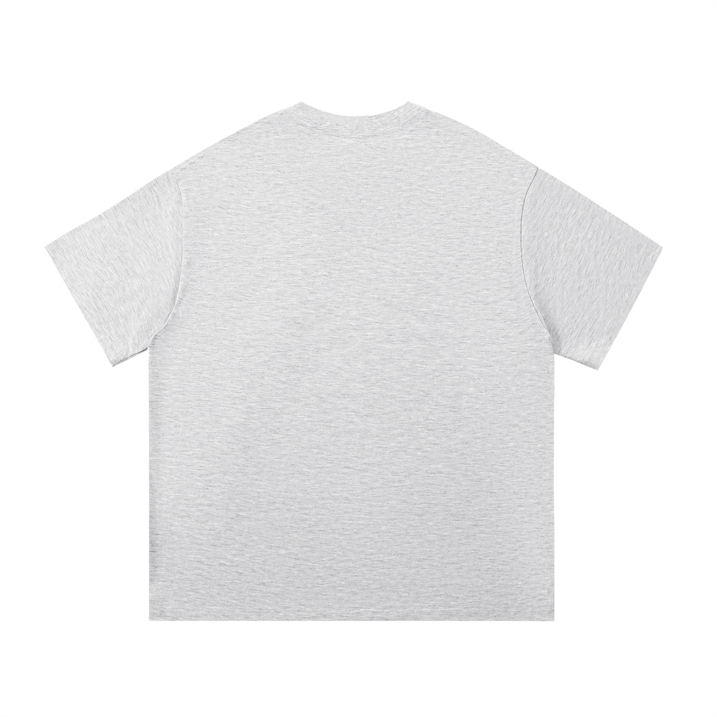 Em-dash slogan cotton tee — Blue on gray