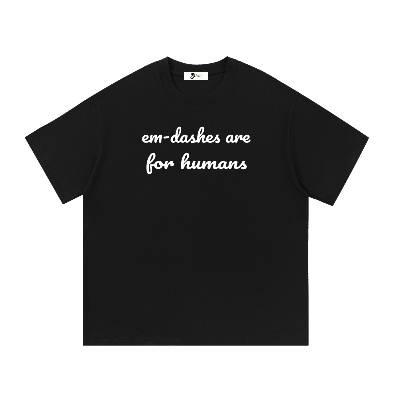 Em-dash slogan cotton tee — White on black