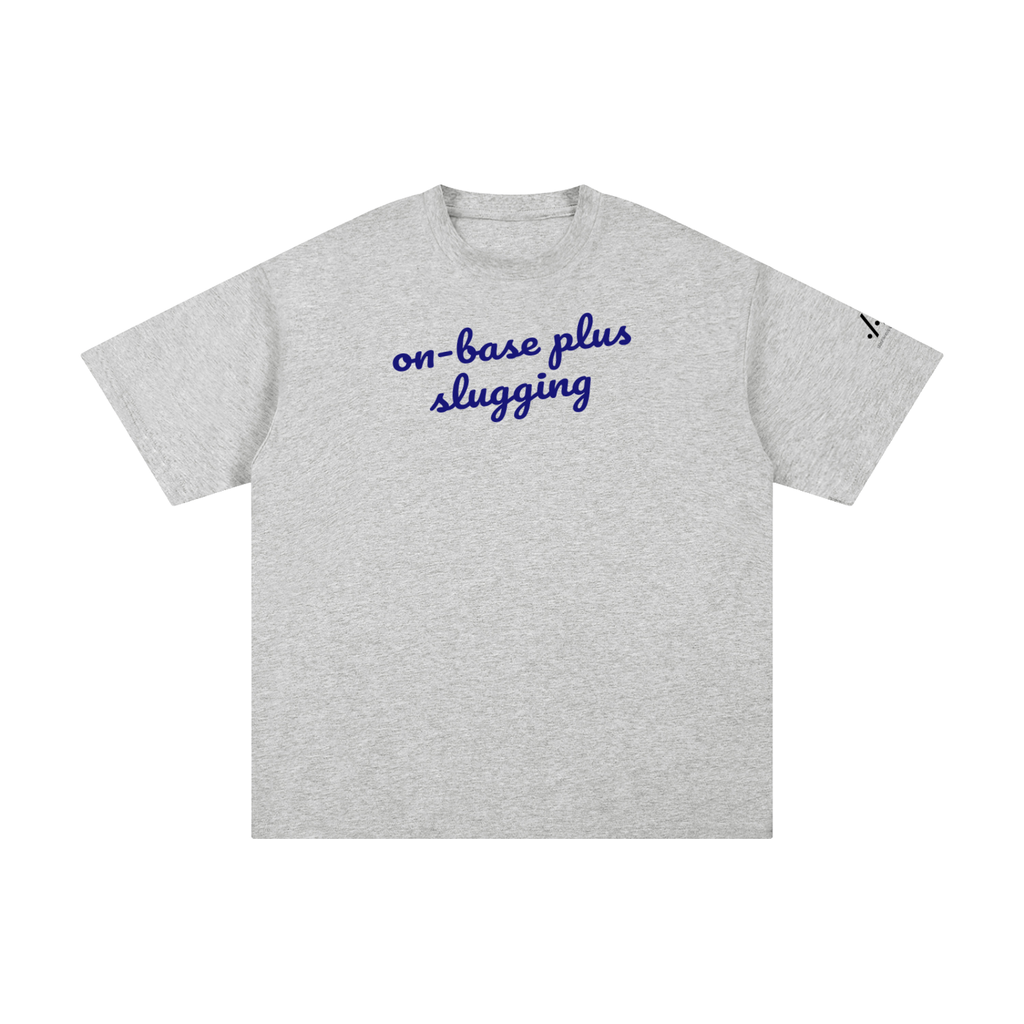 OPS cotton tee — Blue on grey
